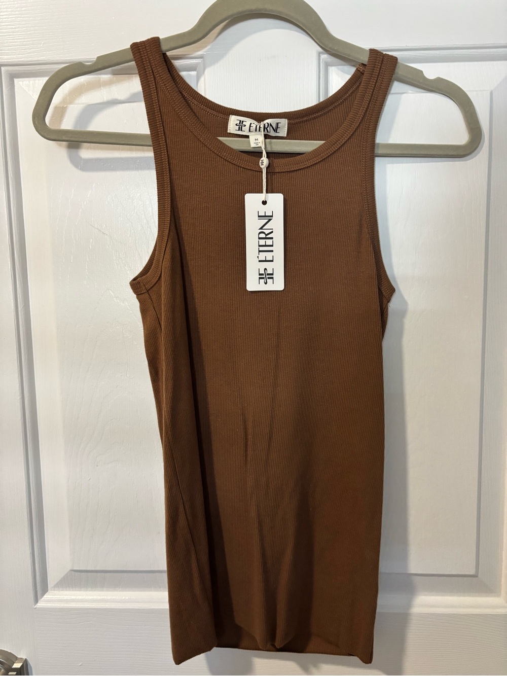 Eterne Ribbed Tank Top — Brown